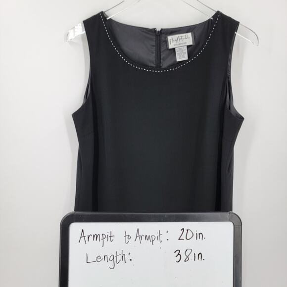 Mary McFadden Dress Womens 12 Black Sheath Lined White Stitch Neckline - Picture 14 of 14